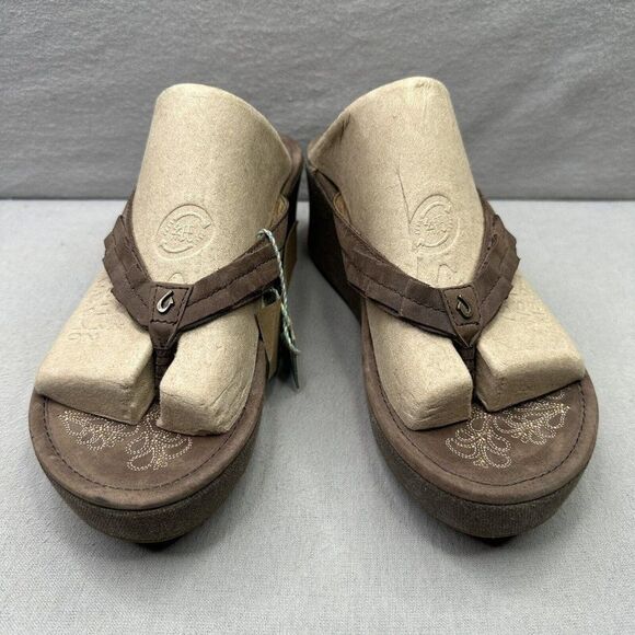 OluKai Pale Lio Womens Size 9 Sandals Dark Java Brown Leather Platform Wedge - Picture 2 of 8